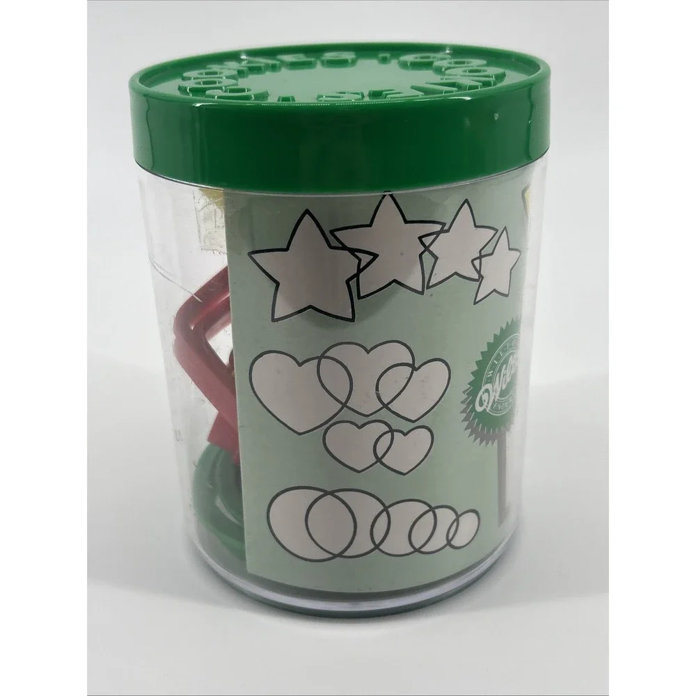 Vintage Wilton 14 Stars, Hearts, & Rounds Cookie Cutters In Original Plastic Tin